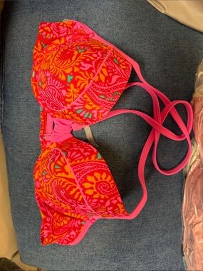 NWT aerie Pink & Orange Printed Bikini Top